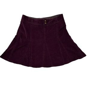 Athleta Corduroy Tulip Skirt Internal Drawstring, Back Pockets, Merlot/Plum EUC